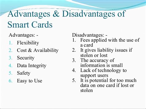 advantages and disadvantages of smart card pdf|benefits of smart cards.